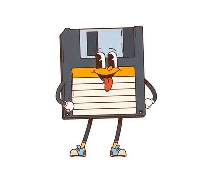 Cartoon retro groovy floppy disk funny character Stock Illustration