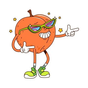 Cartoon retro groovy nectarine fruit character Stock Illustration