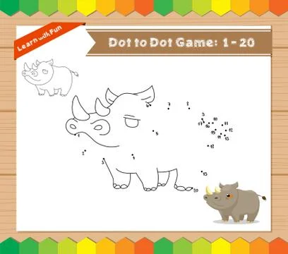 Cartoon Rhino. Dot to dot educational game for kids Stock Illustration