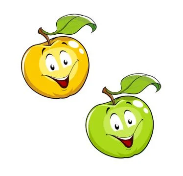 Cartoon Ripe fresh apple with leaf Stock Illustration