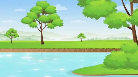 Cartoon River Landscape Vidéo 304671051