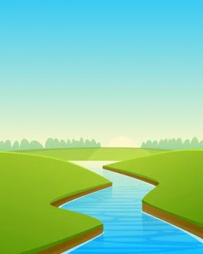 Cartoon River Landscape Stock-Illustration