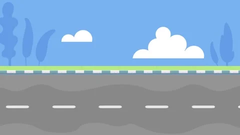 Cartoon Road with Dashed Lines and Trees street asphalt Stock Footage 340471619