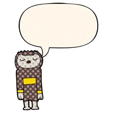 Cartoon robot and speech bubble in comic book style Stock Illustration