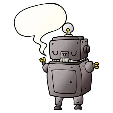 Cartoon robot and speech bubble in smooth gradient style Stock Illustration