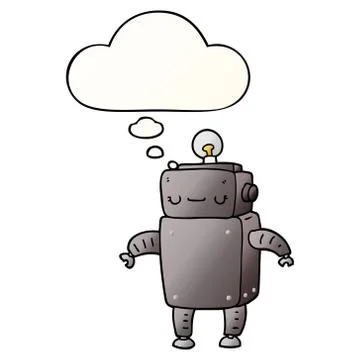 Cartoon robot and thought bubble in smooth gradient style Illustrazione stock