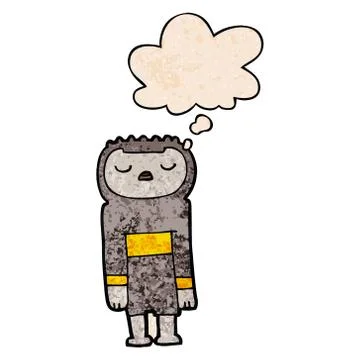 Cartoon robot and thought bubble in grunge texture pattern style Stock Illustration