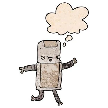 Cartoon robot and thought bubble in grunge texture pattern style 스톡 일러스트