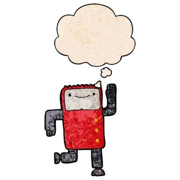 Cartoon robot and thought bubble in grunge texture pattern style 스톡 일러스트