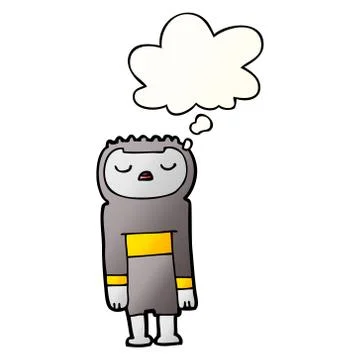 Cartoon robot and thought bubble in smooth gradient style Stock Illustration