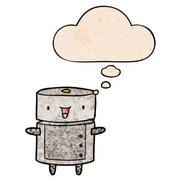 Cartoon robot and thought bubble in grunge texture pattern style イラスト素材