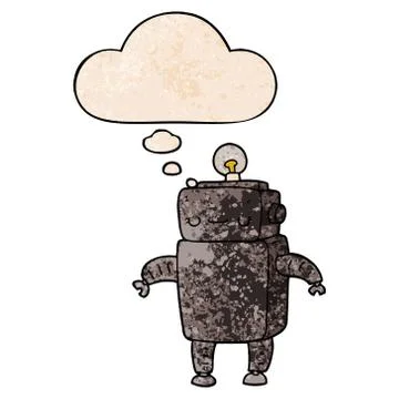 Cartoon robot and thought bubble in grunge texture pattern style イラスト素材