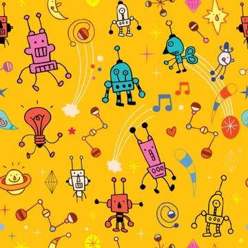 Cartoon robot characters seamless pattern Stock Illustration