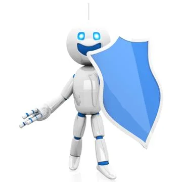 Cartoon Robot defending with a shield Illustrazione stock