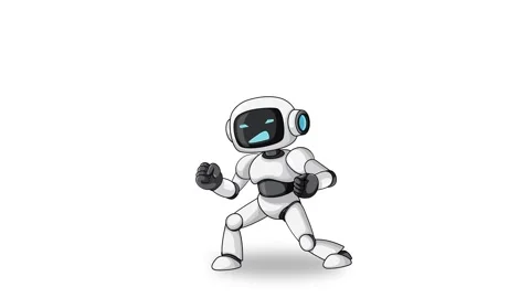 Cartoon Robot Flying and Punching on White Background Stock Footage 320997114