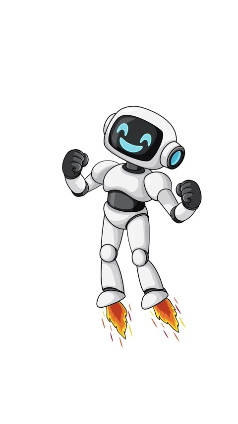 Cartoon Robot Flying Upward With Jetpack Flames Animation Stock Footage 321121838
