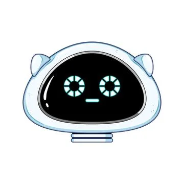 Cartoon robot head character with blue glowing eyes Stock Illustration