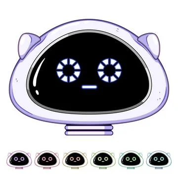 Cartoon robot head character with blue glowing eyes Stock Illustration