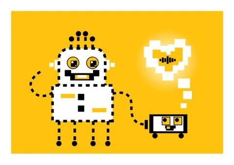 Cartoon robot with pets. Stock Illustration