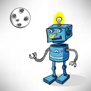 Cartoon robot in space Stock Illustration