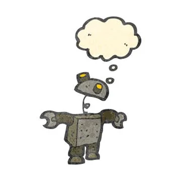 Cartoon robot with thought bubble Illustrazione stock