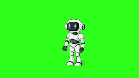 Cartoon Robot Walking and Waving on Green Screen Background Stock Footage 342314425