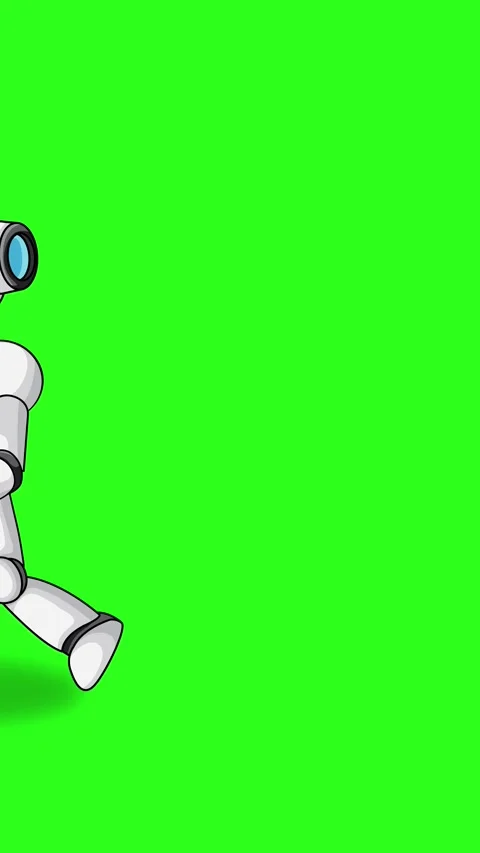 Cartoon Robot Walking Vertically on Green Screen Background Stock Footage 320997325
