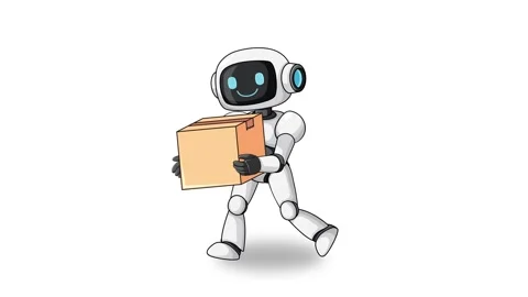 Cartoon Robot Walking While Carrying Cardboard Box Animation Stock Footage 324935753