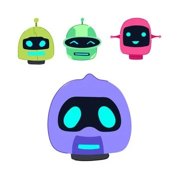Cartoon robots expressing different emotions and concepts Illustrazione stock