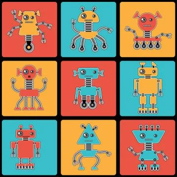 Cartoon robots seamless pattern Stock Illustration