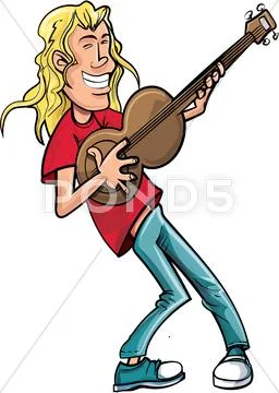 Cartoon rock singer with guitar. Stock Illustration