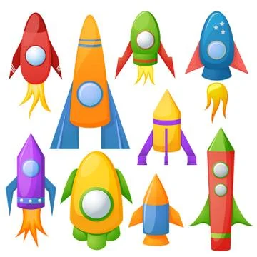 Cartoon rocket 3d vector illustration set Stock Illustration