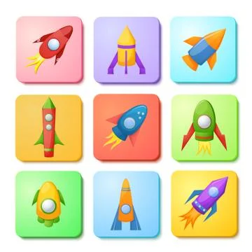 Cartoon rocket 3d vector illustration set Stock Illustration
