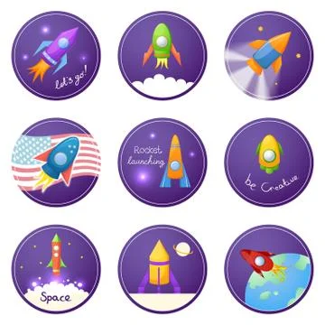 Cartoon rocket 3d vector illustration set Stock Illustration