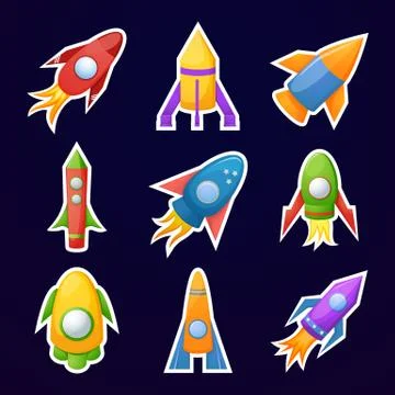 Cartoon rocket 3d vector illustration set Stock Illustration