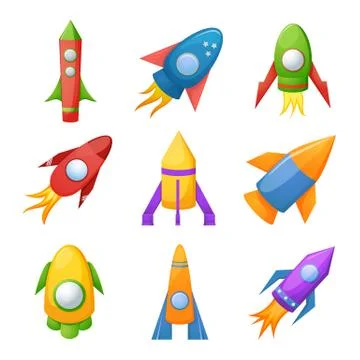 Cartoon rocket 3d vector illustration set Stock Illustration