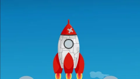 Cartoon rocket animation from start till end in galaxy Stock Footage 138742680