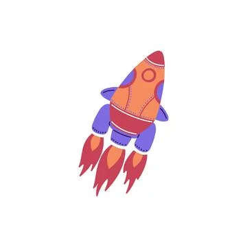 Cartoon rocket floating in space - vector illustration. Stock Illustration
