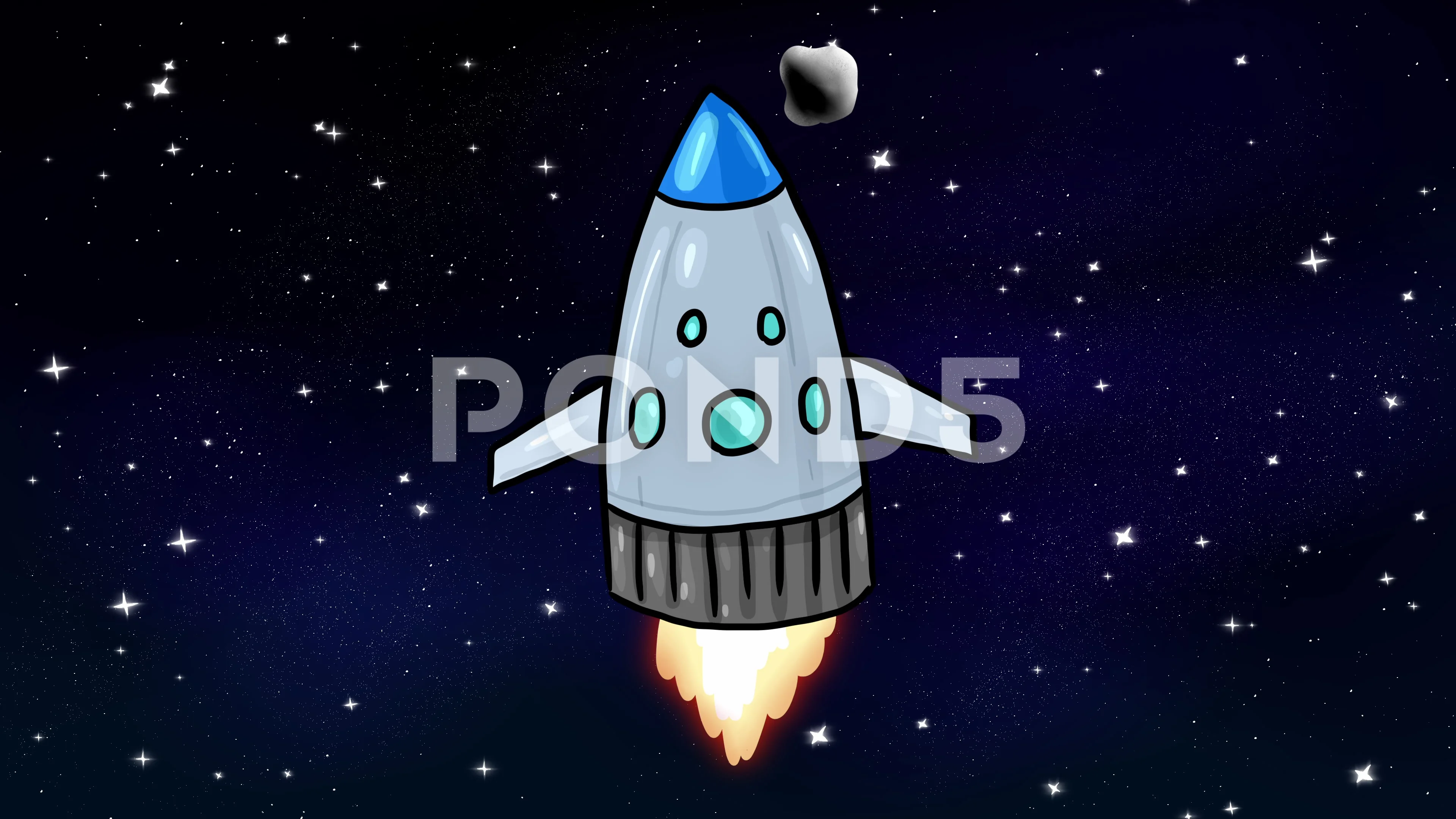 Cartoon Rocket flying among the stars in... | Stock Video | Pond5