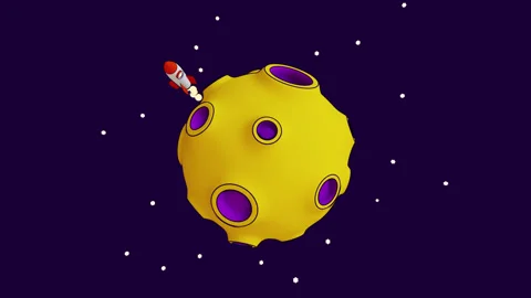 Cartoon Rocket Flying Around Cratered Asteroid Stock Footage 317226099
