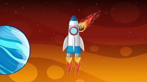 Cartoon rocket flying from earth into outer space passing by planets and st.. Stock Footage 333879662