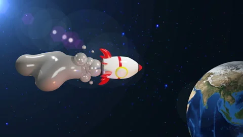 Cartoon rocket flying in space, Startup creative idea concept Stock Footage 151431332