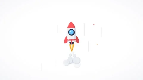 Cartoon rocket flying upward with flame and smoke seamless loop Stock-Footage 347638428