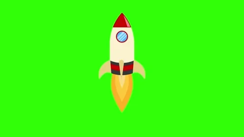 Cartoon Rocket Icon on Green Background Stock Footage 315369552