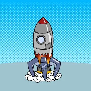 Cartoon rocket launch pop art style vector Stock Illustration