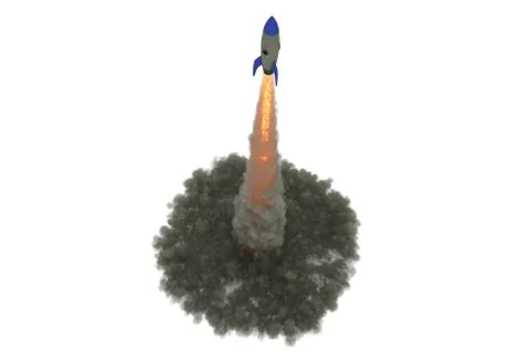 Cartoon Rocket launch on white background. 3d illustration Stock Photos