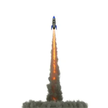 Cartoon Rocket launch on white background. 3d illustration Stock Photos