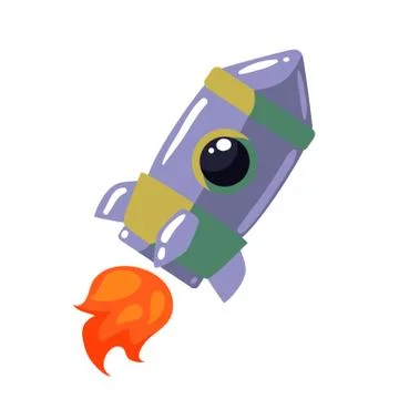 Cartoon rocket in open cosmos vector illustration Stock Illustration