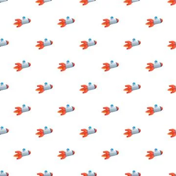 Cartoon rocket seamless pattern on white background Stock Illustration