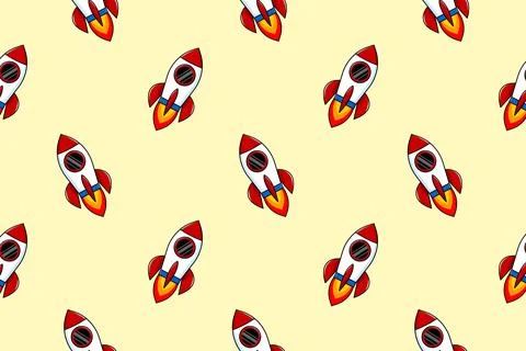 Cartoon rocket. Seamless vector pattern Stock Illustration